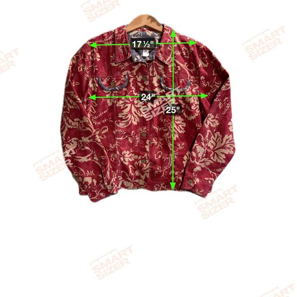 Coldwater Creek Women’s Red Floral Denim Jacket Button Front Country Chic Sz XL - Picture 8 of 9